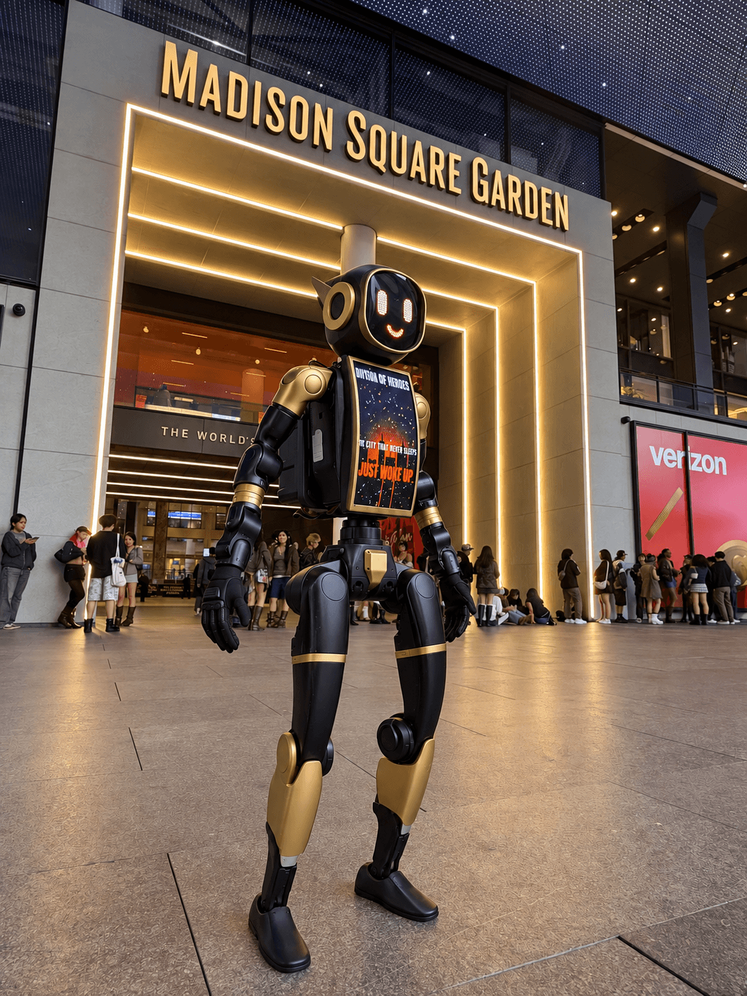 Kovio robot displaying an ad outside Madison Square Garden